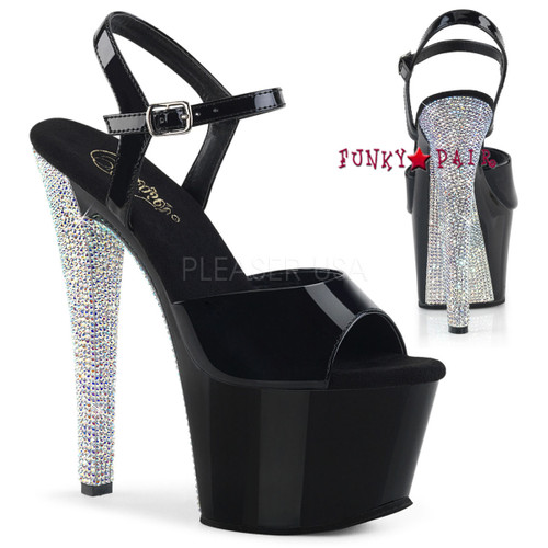 Sky-309CHRS, Rhinestones Platform and Heel Ankle Strap Sandal Color Blk/Blk-Slv AB RSTN Sky-309CHRS, Rhinestones Platform and Heel Ankle Strap Sandal Color Blk/Blk-Slv AB RSTN