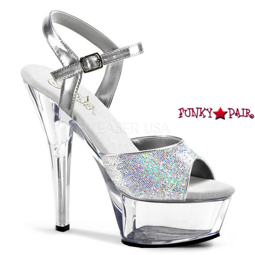 KISS-210, 6 Inch Heel Silver Multi Glitter Ankle Strap Shoes KISS-210, 6 Inch Heel Silver Multi Glitter Ankle Strap Shoes