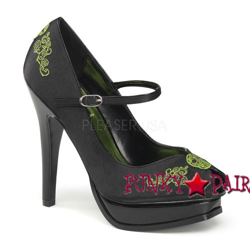 Pin Up Couture Pleasure 12, Peep Toe Pump with Embroidery Detail Pin Up Couture Pleasure 12, Peep Toe Pump Detail with Embroidery Detail Pump f03525