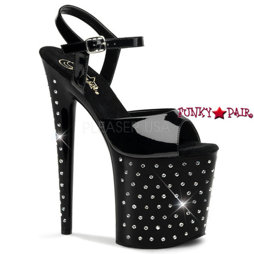 Stardust-809, 8 Inch High Heel with 4 Inch Platform Ankle Strap Rhinestones Studded Sandal Stardust-809, 8 Inch High Heel with 4 Inch Platform Ankle Strap Rhinestones Studded Sandal