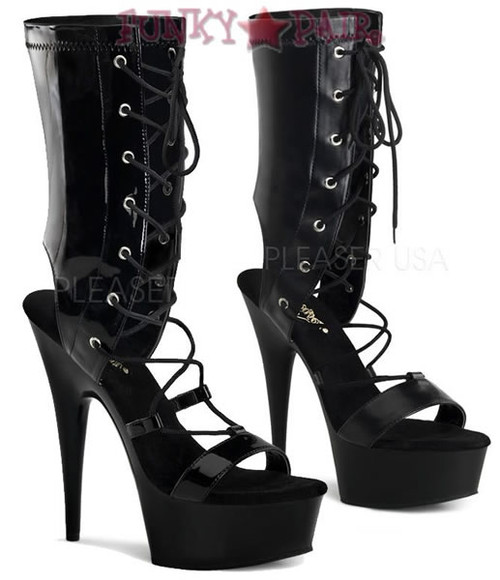Delight-600-38, 6 inch high heel with 1.75 inch platform Lace Up Mid Calf Sandal Delight-600-38, 6 inch high heel with 1.75 inch platform Lace Up Mid Calf Sandal