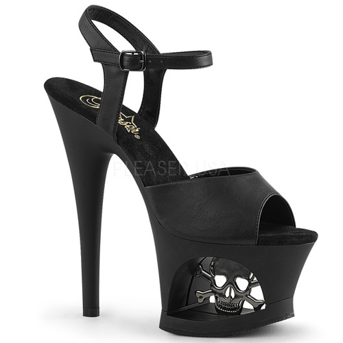 Moon-709SK, 7 Inch High Heel with 2.75 Inch Platform Cut Out with Skull and Ankle Strap Moon-709SK, 7 Inch High Heel with 2.75 Inch Platform Cut Out with Skull and Ankle Strap
