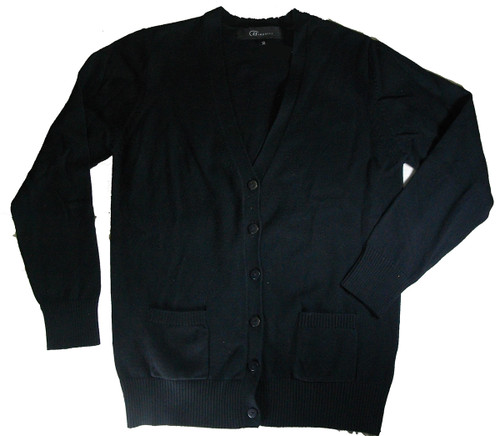 V-Neck Cardigan Sweater - Navy - 100% Cotton