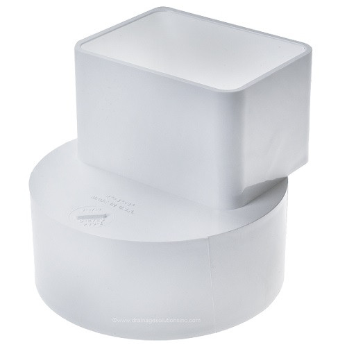 PVC 3" x 4" x 4" SDR35 Downspout Adapter Offset (DSA x Hub) The