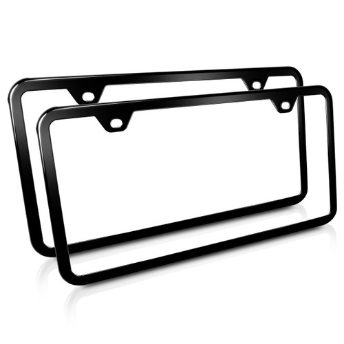 2 Slim Black Stainless Steel 2 Holes License Plate Frames, Pair 2 Slim Black Stainless Steel 2 Holes License Plate Frames, Pair