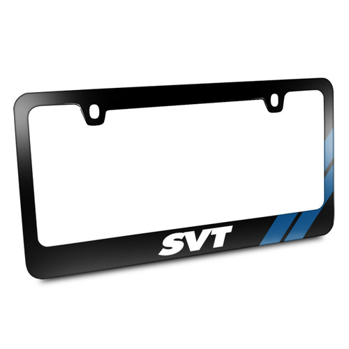 Ford SVT Carbon Fiber Texture Blue Stripe Black Metal License Plate Frame Ford SVT Carbon Fiber Texture Blue Stripe Black Metal License Plate Frame