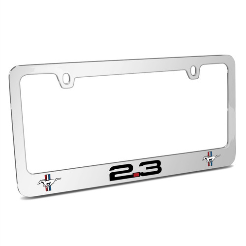 Ford Mustang 2.3L EcoBoost Dual Logo Mirror Chrome Metal License Plate Frame, Made in USA Ford Mustang 2.3L EcoBoost Dual Logo Mirror Chrome Metal License Plate Frame, Made in USA