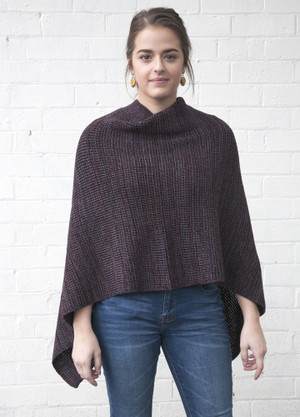 merino wool poncho - berry marl - chunky knit