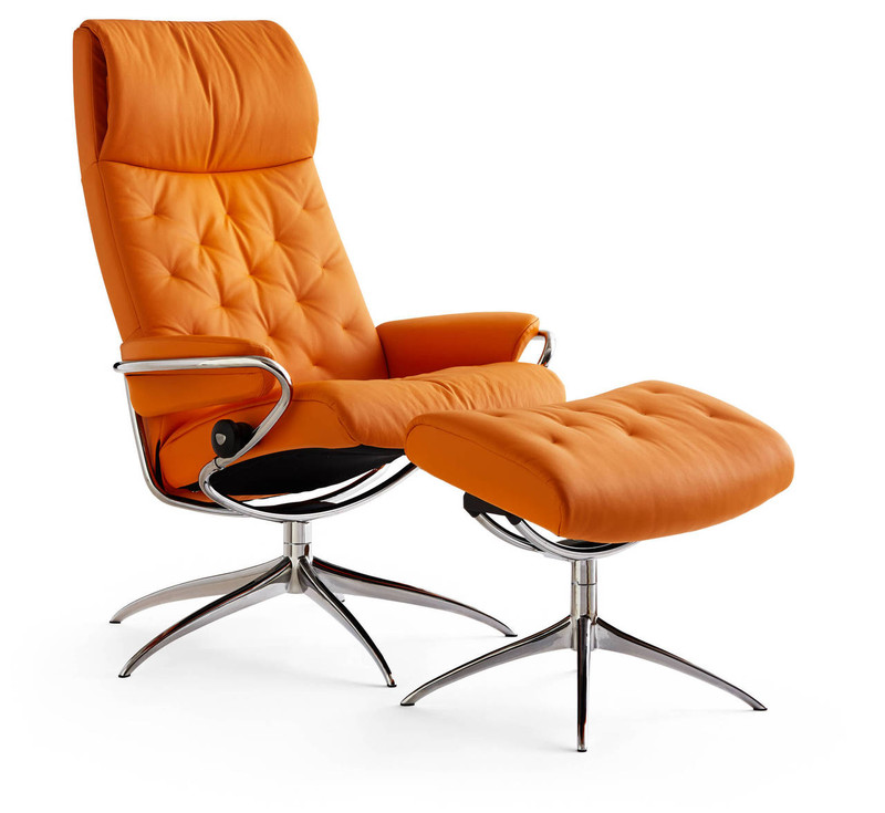 Stressless Metro High Back, High Base Chair with Ottoman- Authorized Deals - Unwind.com