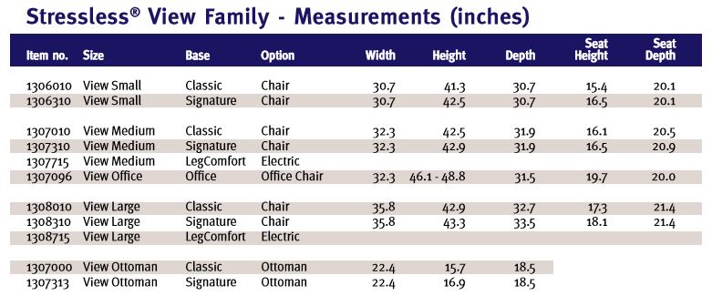Stressless View Office Chair- Dimensions and Measurements