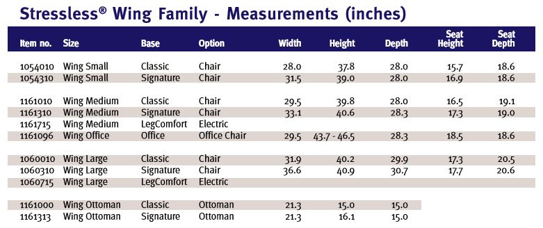 Stressless Wing Recliner Measurements