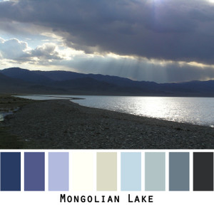 Mongolian Lake - black grey earthy cool tones lake with storm clouds, colors for blue brown green eyes, blonde gray black hair, redhead, brunette, photo by Inese Iris Liepina, Wrapture by Inese