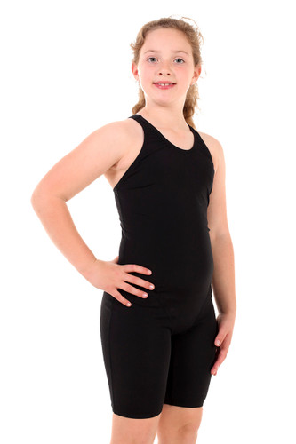 Girls Knee Length Black One Piece Chlorine Resistant Swimsuit Girls Knee Length Black One Piece Chlorine Resistant Swimsuit