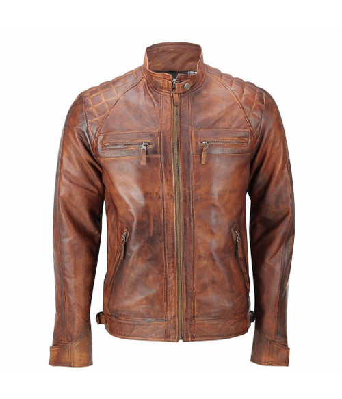 Men's Biker Quilted Vintage Distressed Motorcycle Cafe Racer Leather Jacket 1 Men's Biker Quilted Vintage Distressed Motorcycle Cafe Racer Leather Jacket 1