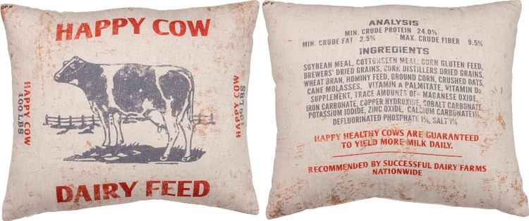 Feed Sack Pillow - Happy Cow Dairy