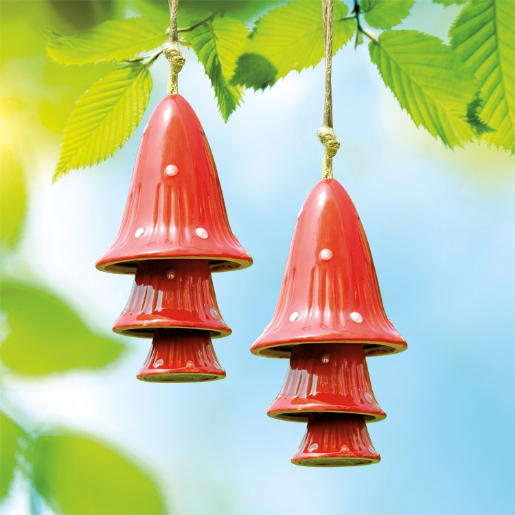 Red Spotted Mushroom Windchimes, Set of 2