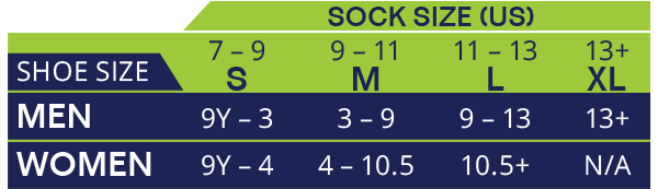 Sock Sizing Chart for Socks Made From Bamboo and Other Materials