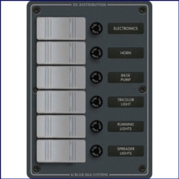 Blue Sea Systems 8053 Panel h20 12V DC 6 Position Vertical Gray Blue Sea Systems 8053 Panel h20 12V DC 6 Position Vertical Gray
