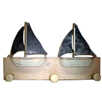 Wooden Sailboat Triple Coat Hook Wood and Tin Wooden Sailboat Triple Coat Hook Wood and Tin