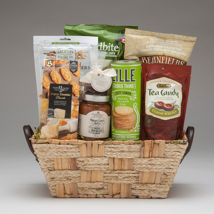 This fabulous selection of snacks is very yummy...but dare we mention that it's got some health-conscious choices?! This is the perfect gift for those who care (non GMO/ gluten free/ high protein bean & rice chips/etc), and also for those who should but don't (because they will just love how it all tastes!) This is a great choice for an office group to share, because there will be something for everyone.