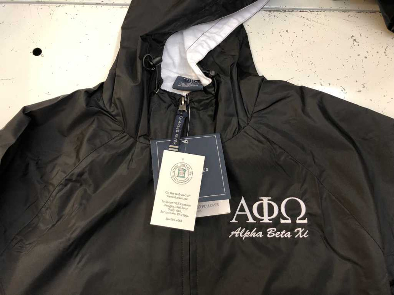 charles river 9905 embroidered greek pull over jacket sale greek alpha phi omega greek letter