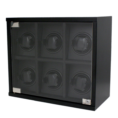 Watch Winder 6 Wood Black Carbon Fiber Design for Large Automatic Watches