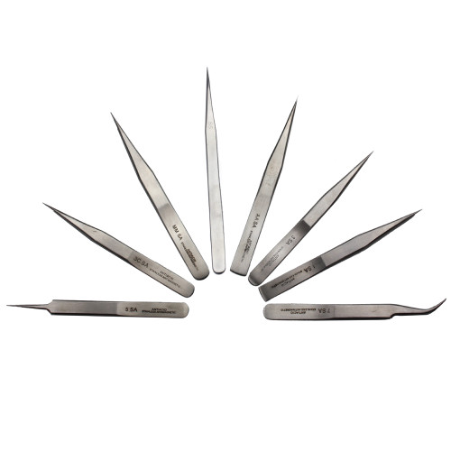 Tweezers Precision Set 8 Stainless Steel Anti Magnetic Tweezers in Pouch