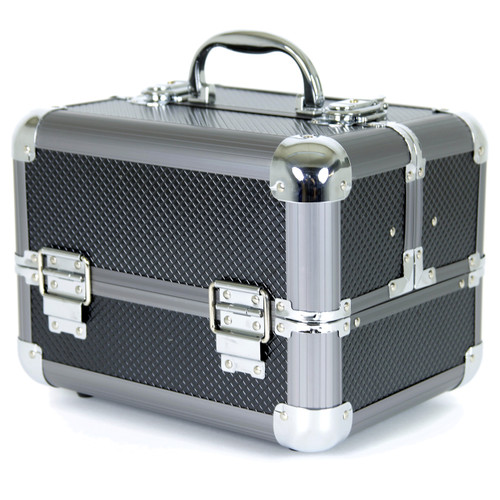 Aluminum Makeup Train Case With Polka Dot Lining to Store Organize Makeup Jewels