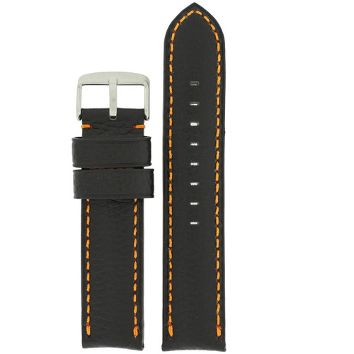 Long Black Watch Band with Orange Topstitching - Top View