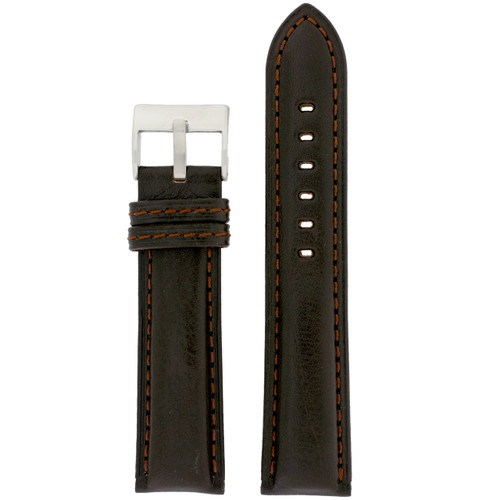 Leather Watch Band in black with red Topstitching - Top view