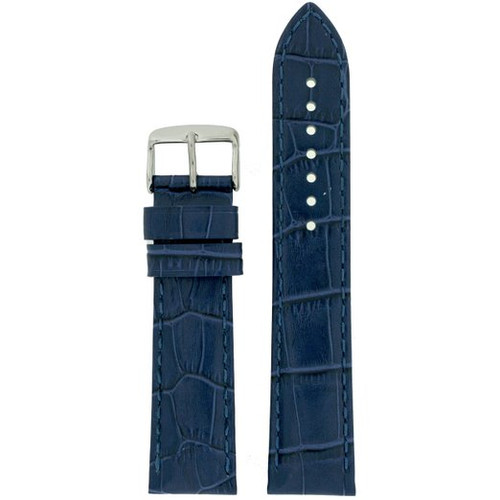Long Blue Leather Watch Band with Crocodile Print - Top View