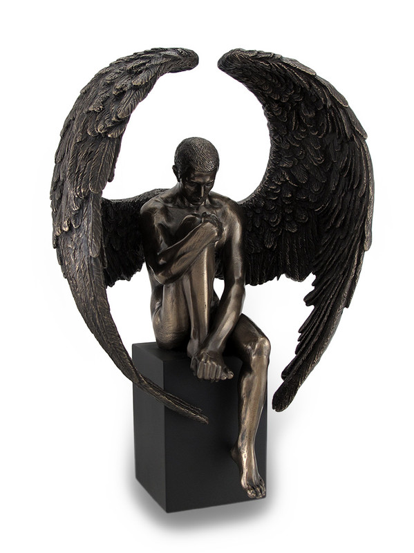 Bronze Winged Nude Male Sitting with Hands on the Floor 