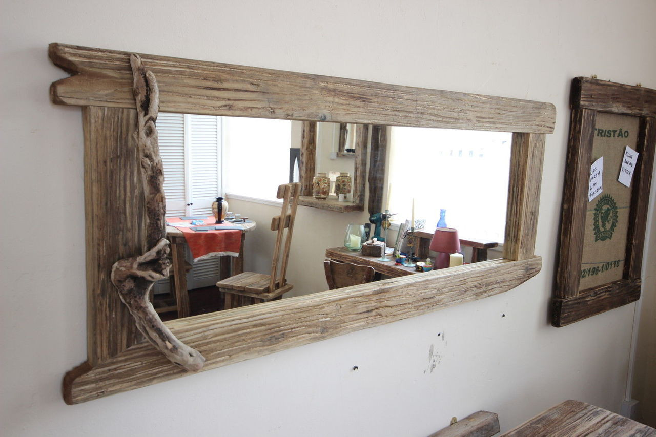 Large Distressed Wooden Framed Mirror - DRIFTWOOD INTERIORS