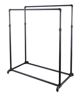 Double Rail Adjustable Height Pipe Clothing Rack | MATTE BLACK Double Rail Adjustable Height Pipe Clothing Rack | MATTE BLACK