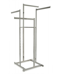 Chrome Hi-Capacity 4 Way Clothing Rack With (4) 22” L Straight Display Arms Chrome Hi-Capacity 4 Way Clothing Rack With (4) 22” L Straight Display Arms