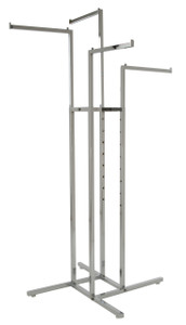 4 Way Clothing Display Rack with 4 Straight Arms | Chrome 4 Way Clothing Display Rack with 4 Straight Arms | Chrome