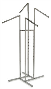4 Way Retail Clothing Rack With (4) 18" Waterfall Display Arms | CHROME 4 Way Retail Clothing Rack With (4) 18" Waterfall Display Arms | CHROME