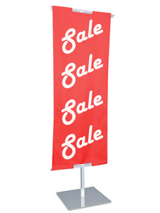 48"H to 84"H x 24"W Adjustable Floor Standing Banner Displayer | White 48"H to 84"H x 24"W Adjustable Floor Standing Banner Displayer | White