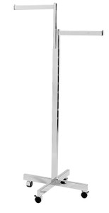 Chrome 2 Way Rolling Clothing Rack With Two Straight Arms Chrome 2 Way Rolling Clothing Rack With Two Straight Arms