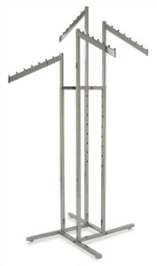 Retail 4 Way Fixture With (2) Straight & (2) Slanted Display Arms | CHROME Retail 4 Way Fixture With (2) Straight & (2) Slanted Display Arms | CHROME