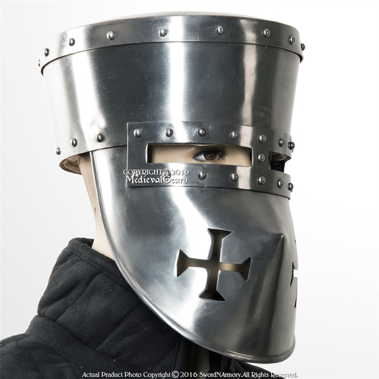 functional 16g steel crusader knights templar helmet great helm wma