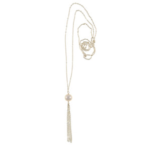 Kensington Pearl necklace: Freshwater pearl 12mm with 2.5” sterling silver tassel, on 40” sterling silver chain
