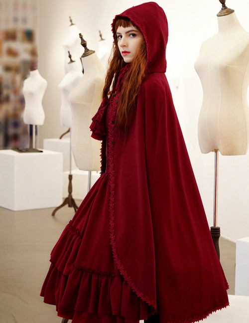 Ghost Bride in Burgundy, Elegant Gothic Lolita Retro Hoodie Mantle/Cape*Instant Shipping Ghost Bride in Burgundy, Elegant Gothic Lolita Retro Hoodie Mantle/Cape*Instant Shipping