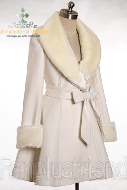 Elegant Gothic Lolita Fur Lapel Corset Medium Long Wool Coat
