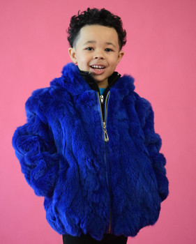 Royal Blue Childrens Rabbit Fur Jacket Royal Blue Childrens Rabbit Fur Jacket