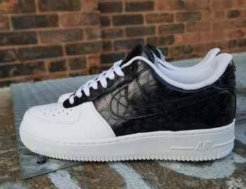 Remixdakicks Black and White Croc Custom Air Force Ones Sneakers Remixdakicks Black and White Croc Custom Air Force Ones Sneakers