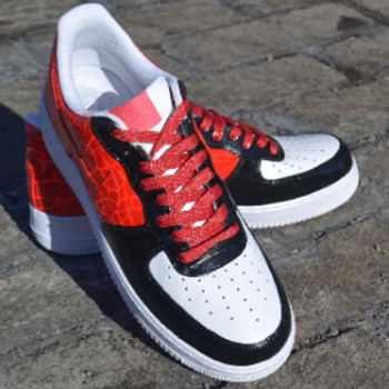 REMIXDAKICKZ Red Half Croc Custom Painted AF1 Sneakers REMIXDAKICKZ Red Half Croc Custom Painted AF1 Sneakers