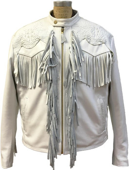 G Gator White FRINGE & ALLIGATOR trimmed Leather Jacket G Gator White FRINGE & ALLIGATOR trimmed Leather Jacket