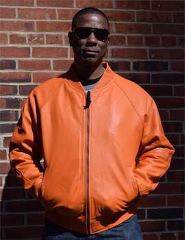 Orange Butter Soft Leather Baseball Jacket Orange Butter Soft Leather Baseball Jacket