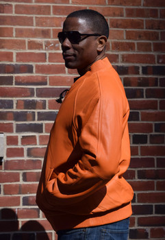 Orange Butter Soft Leather Baseball Jacket Orange Butter Soft Leather Baseball Jacket